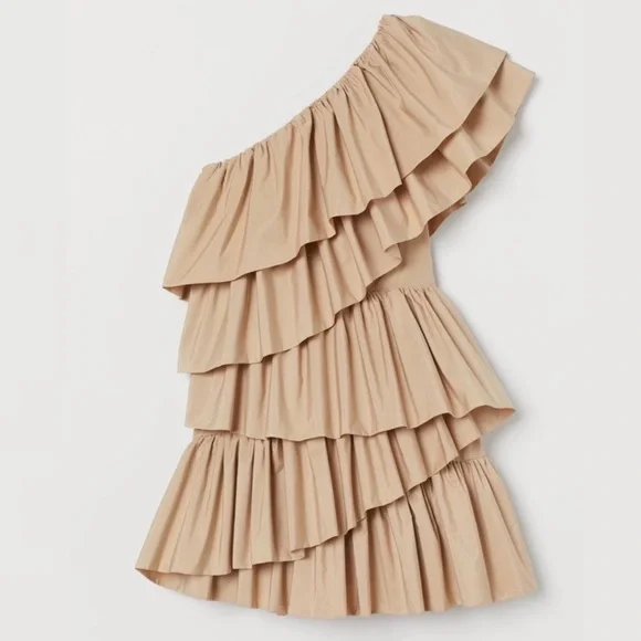 Dresses | Hm Beige Ruffle Cocktail Dress Limited Edition | Poshmark